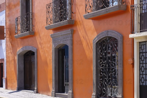 Scenic colorful colonial architecture of Cholula streets in historic center in Mexico Puebla