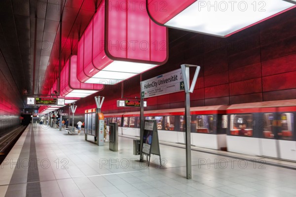 Hochbahn Hamburg metro metro station at Hafencity University station in Hamburg, Germany, Europe