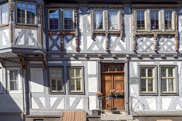 Duchscherer Haus, historic half-timbered house from the early Baroque period with bay window and