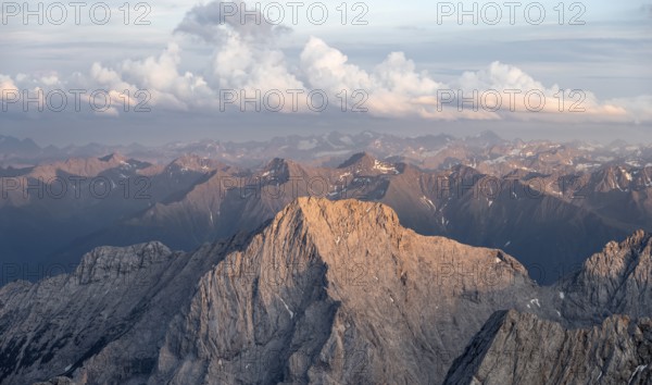 Summit of the Hochwand at sunset, Impressive rocky mountain landscape, Mountain panorama from the