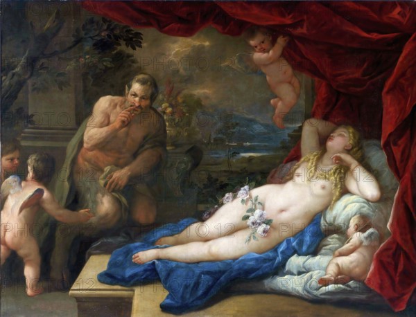 Jupiter and Antiope, painting by Luca Giordano (Italian, 1634-1705), historically, digitally