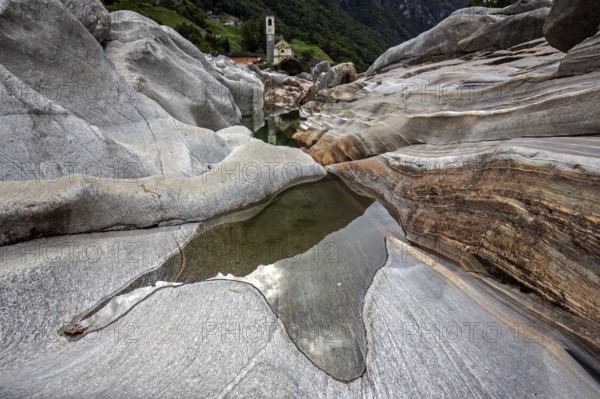 Rocks in the Verzasca River, behind Lavertezzo, Verzasca Valley, Valle Verzasca, Canton Ticino,
