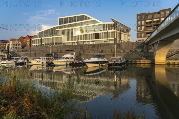 Maasboulevard and city harbour in Venlo, Netherlands