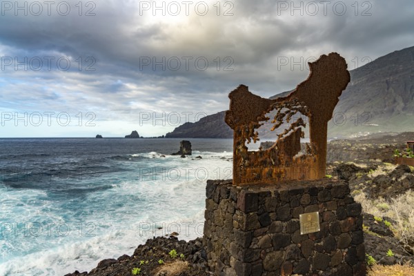Sign at the viewpoint Mirador Punta Del Pozo, Las Puntas, El Hierro, Canary Islands, Spain, Europe