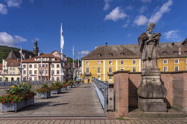 Nepomuk statue on the Gernsbach town bridge, Murg Valley, Black Forest, Baden-Württemberg, Germany,