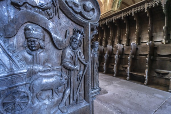 Wood carving on the choir of the monastery church, Maulbronn Monastery, Maulbronn,
