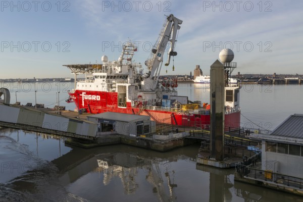 Fugro Atlantis Dweller ship built 2009 offshore supply vessel at quayside, River Mersey, Liverpool,