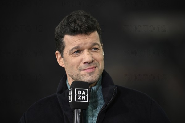 DAZN TV expert Michael Ballack, portrait, in an interview Microphone Microphone Logo MHPArena, MHP