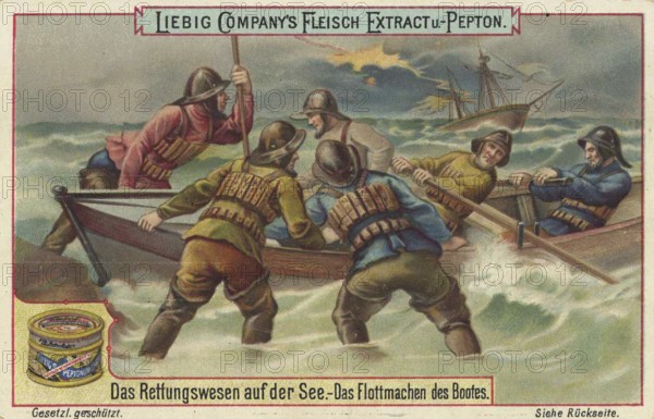 Picture series The rescue service at sea, refloating the lifeboat, Liebig picture, digitally