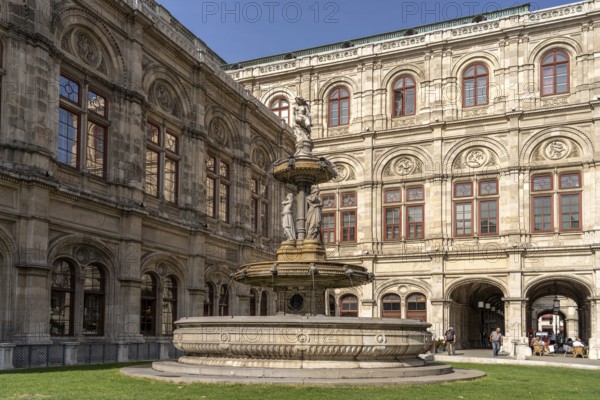 Opera fountain in front of the Vienna State Opera, Vienna, Austria, Europe