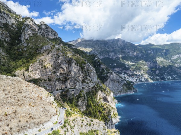Amalfi Drive from a drone, Amalfi Coast, Positano, Italy, Europe