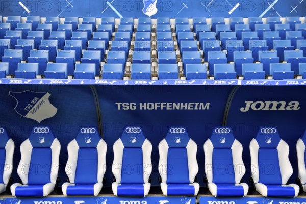 Substitute bench, TSG 1899 Hoffenheim, Logo, Audi, Joma, PreZero Arena, Sinsheim,