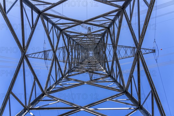 High-voltage pylons, lines at the Dortmund-Kruckel substation, start of an extra-high-voltage line