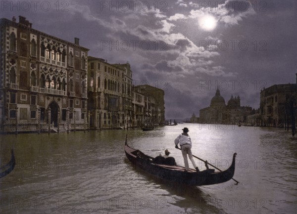 Canale Grande in moonlight, Venice, Italy, Historic, digitally restored reproduction from a 19th