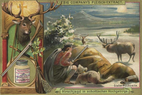 Picture series Hunting, stag hunt in the highlands of Scotland, Liebig picture, digitally restored