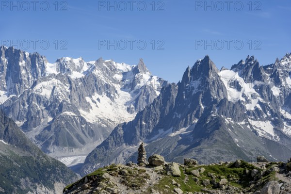 Mountain landscape with mountain peak Grandes Jorasses and glacier Mer de Glace, Mont Blanc massif,