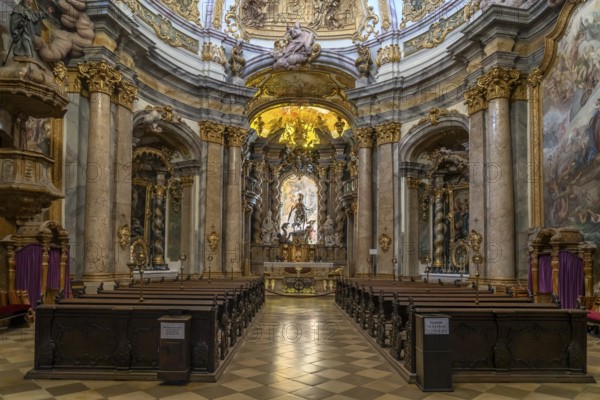 Interior of the monastery church of St. Georg Weltenburg near Weltenburg, Bavaria, Germany, Europe