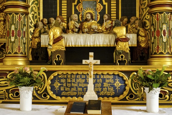 Church altar depicting the institution of the Lord's Supper, Elmelunde Kirke, Elmelunde Church and