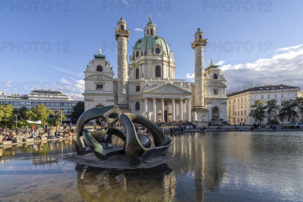 Sculpture by Henry Moore Hill Arches and the Karlskirche in Vienna, Austria, Europe