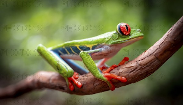 Red-eyed tree frog (Agalychnis callidryas), sitting on a branch, Heredia province, Costa Rica,
