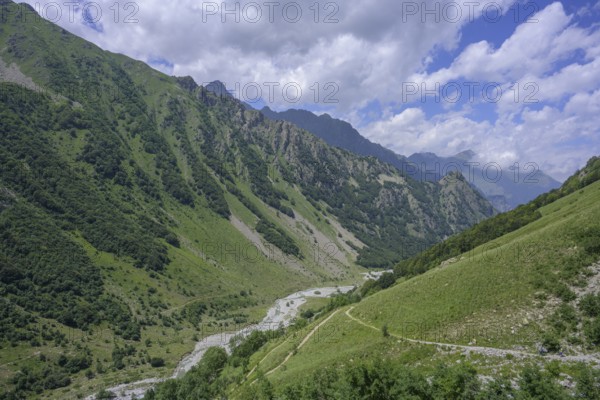View of the Pra del Rasur high valley, hike to Lago del Vei del Bouc, Entracque, province of Cuneo,