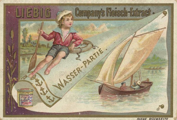 Picture series Leisure activity on holiday, water party, sailing, Liebig picture, digitally
