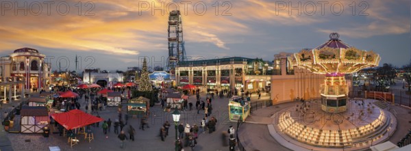 Prater Christmas market panorama sunset Vienna Austria