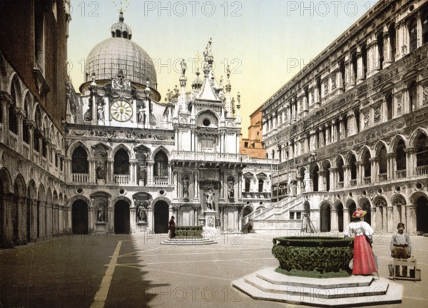 Interior of the Doges' Palace, with the Giant's Staircase, Venice, Italy, Historic, digitally