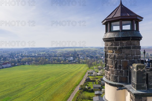 Tower dome of the König-Friedrich-August-Turm, observation tower on the Schillerhöhe with a view of