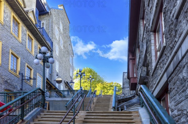 Old Quebec City tourist attractions of Quartier Petit Champlain lower town, shopping district