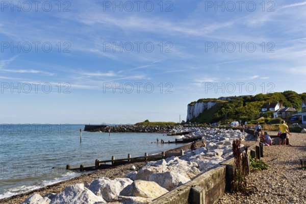Chalk coast in Kingsdown, Cirrus, Dover, Kent, England, Great Britain