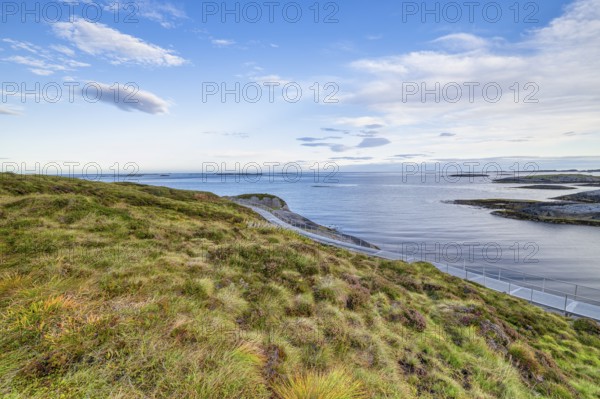 Circular route along the Atlantic Road, blue sky with clouds, Atlanterhavsveien, Møre og Romsdal,