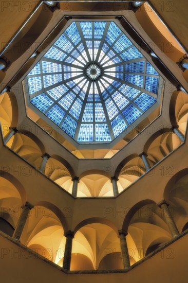 Atrium with glass dome in a commercial building, Zurich, Switzerland, Europe