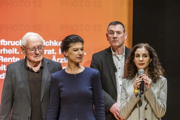 Oskar Lafontaine, Sahra Wagenecht and Jessica Tatti, BSW top candidate in Baden-Württemberg at an