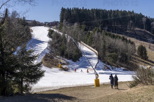 Winter sports area in the Sauerland, Winterberg ski lift carousel, artificial snow slopes,