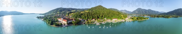 Bräustüberl and Schlosswirtschaft at Tegernsee, aerial view, Tegernsee, Bavaria, Germany, Europe