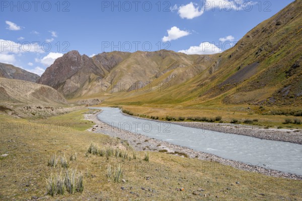 Picturesque mountain landscape with green hills, Tian Shan Mountains, Issyk-Kul, Kyrgyzstan, Asia
