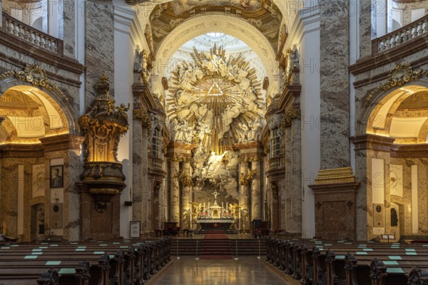 Altar of the baroque Karlskirche in Vienna, Austria, Europe