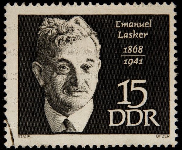 Emanuel Lasker (1868 – 1941), a German chess player, mathematician and philosopher. Portrait on a