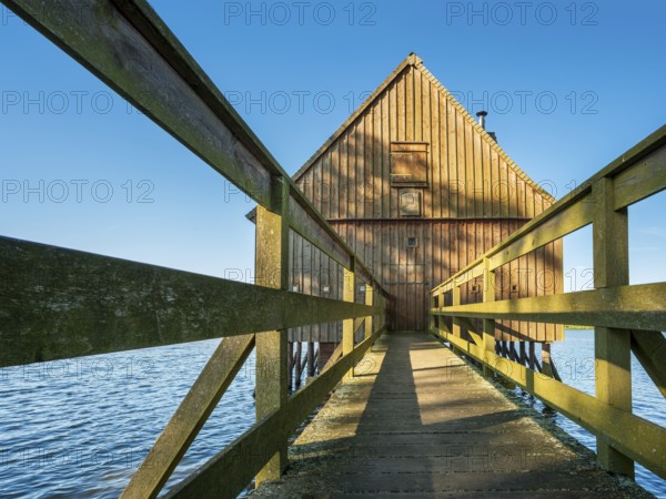 The stilt house in the house pond, Plothener Teichlandschaft, Plothener Teichgebiet, Naturpark
