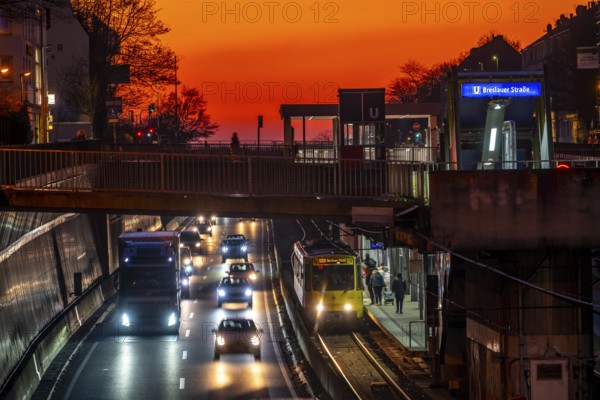 Motorway A40, Ruhr expressway, heavy traffic jam, rush hour, city passage in Essen, underground