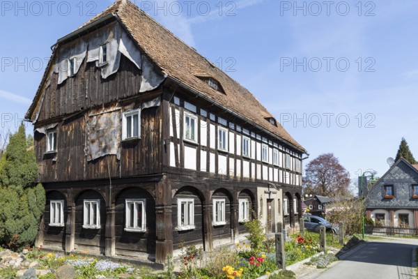 Half-timbered houses in Neugersdorf, Oberlausitzer Bergland, Saxony, Germany, Europe