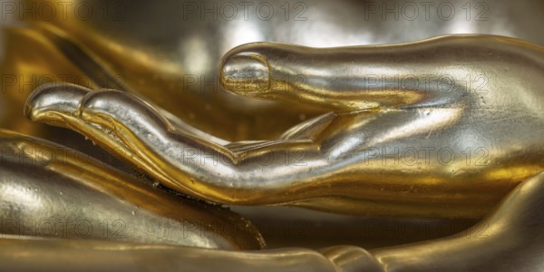 Bhumispara-mudra, moment of enlightenment, golden Buddha statue, interior view of Wat Chana