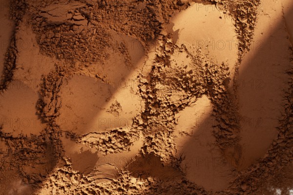 Cocoa powder, full frame, cocoa background, top view, texture, close-up