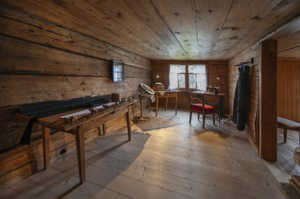 Historic sewing and mending room, Bregenzerwald farmhouse from the 18th century, Bezau local