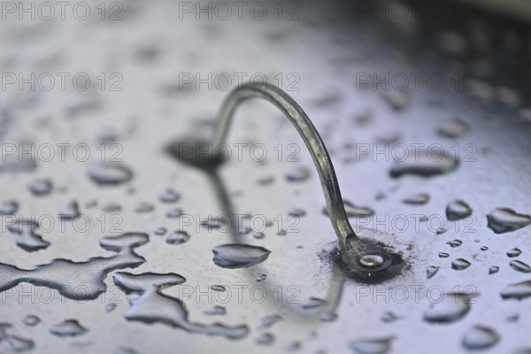 Close-up, close-up, metal lid, handle, water, water droplet, Heidenheim, Baden-Württemberg,