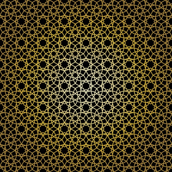 Geometric gold lace seamless pattern. Arabic tile lattice vector background.