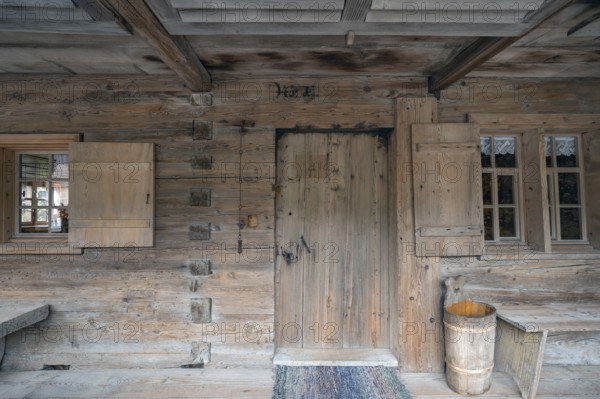 Historic entrance to the house, Bregenzerwald farmhouse from the 18th century, Bezau Museum of