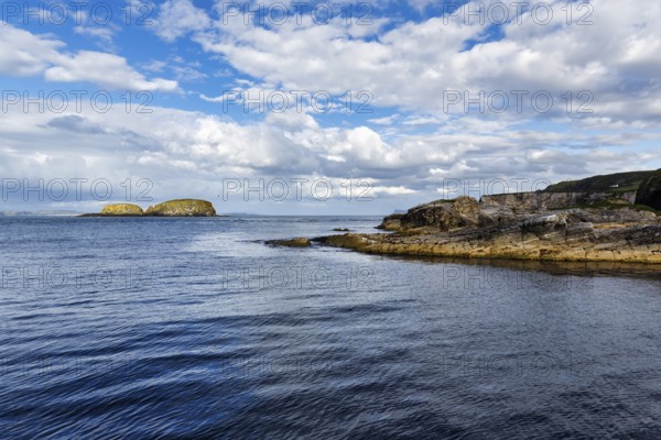 Rocky coast, Sheep Island, coastline, Ballintoy Harbour, Causeway Coastal Route, Antrim, Northern