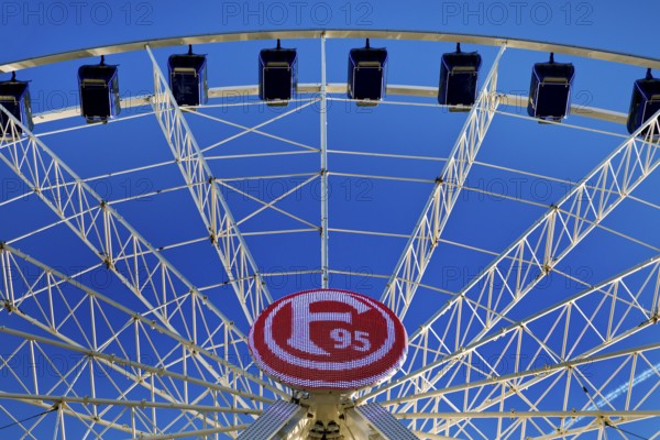 Logo in club colours of Fortuna Düsseldorf on the Ferris wheel, Burgplatz, Düsseldorf, North